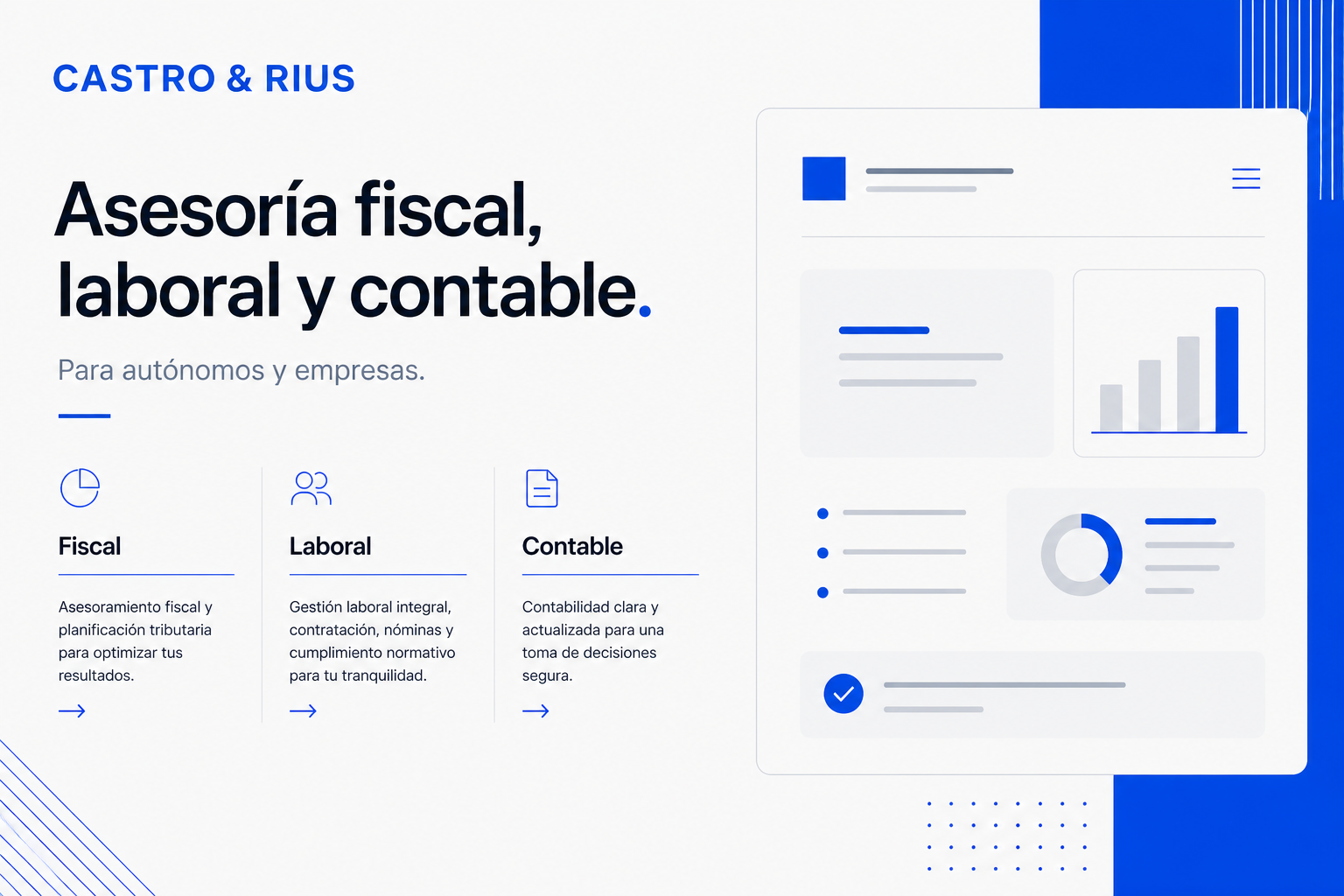 Composición tipográfica de una web moderna de asesoría: fiscal, laboral y contable