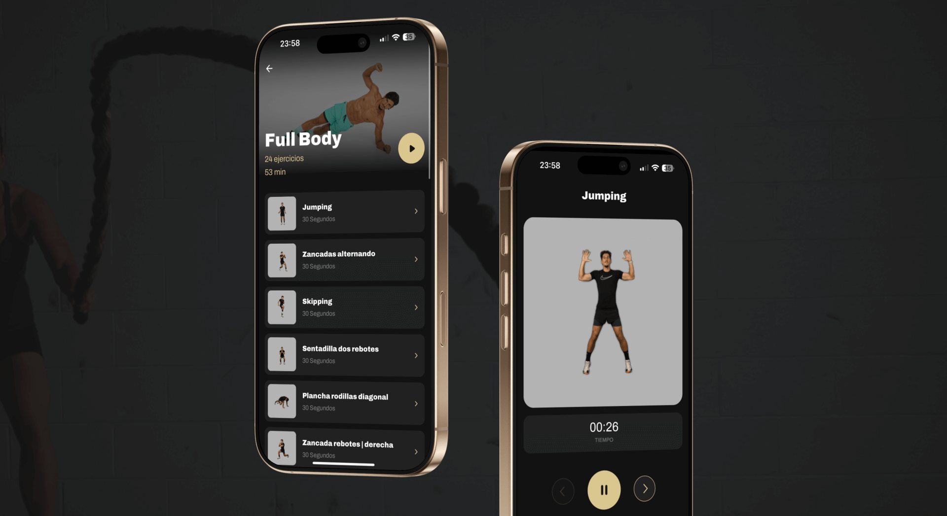 Exercise screen of the 23TopTraining mobile app