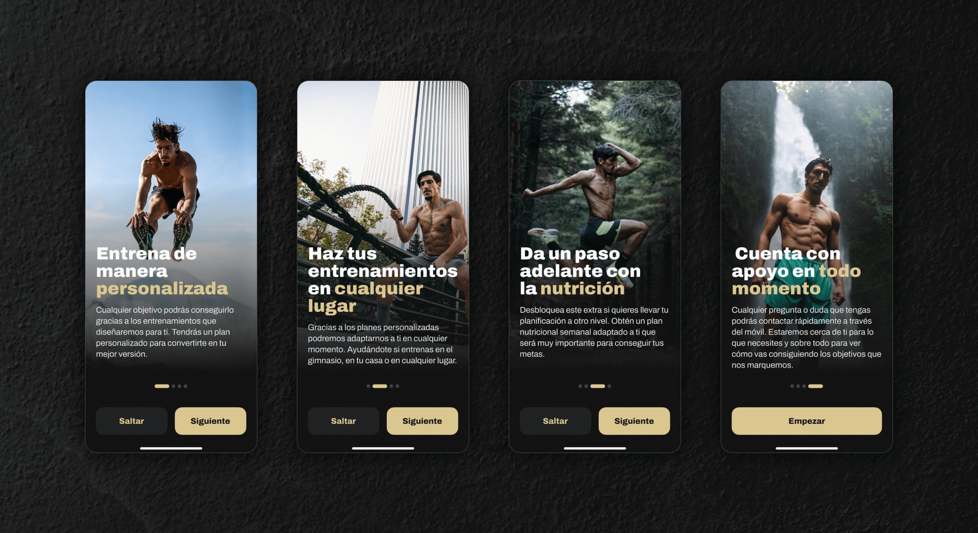 Onboarding screens of the 23TopTraining mobile app