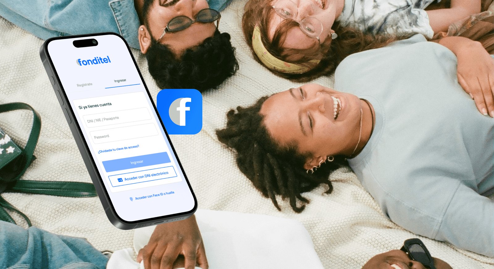 Приложение Fonditel на iPhone: вход по DNI, Face ID и отпечатку.