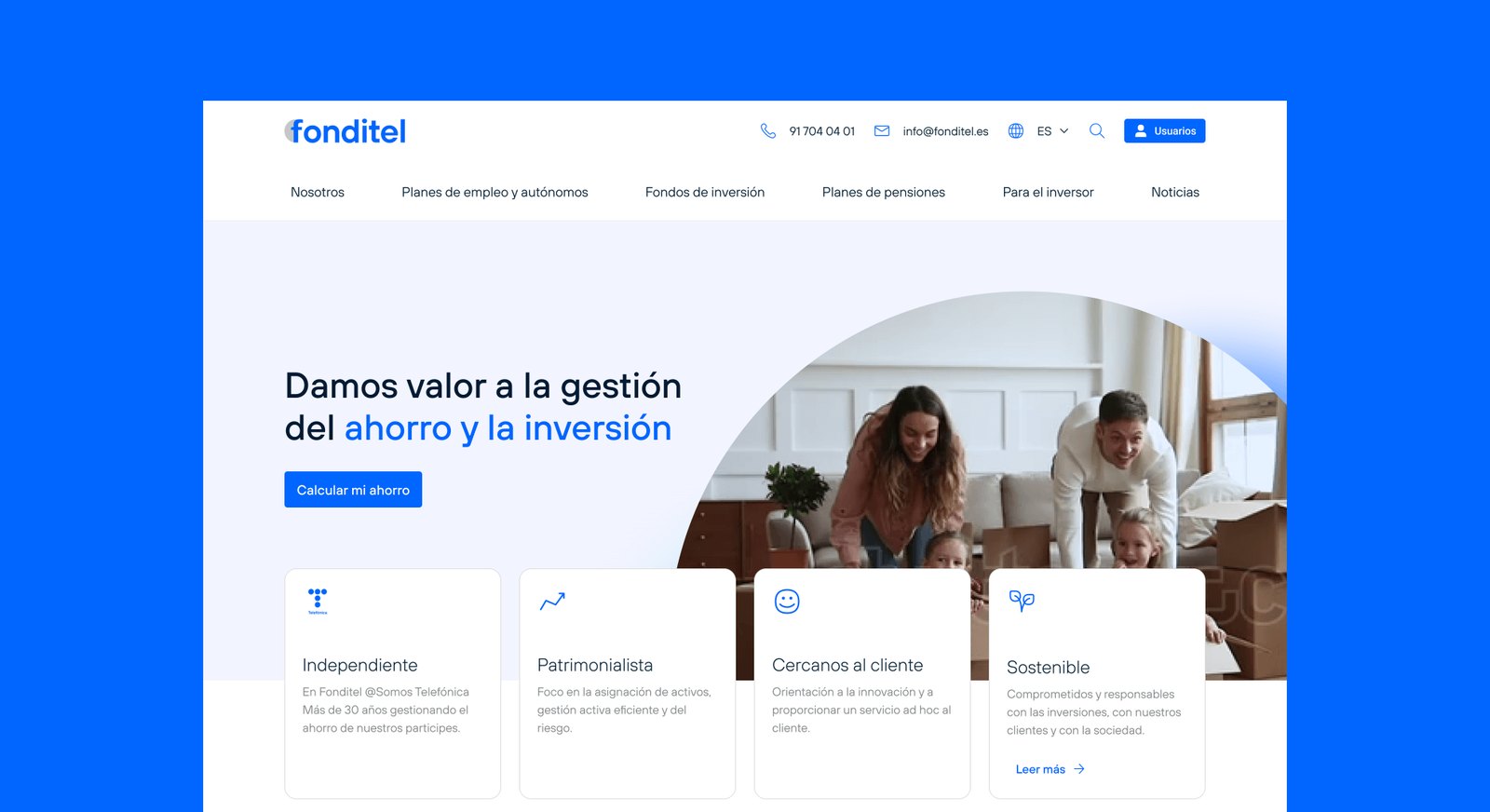 Промо-сайт Fonditel: управление накоплениями и инвестициями.