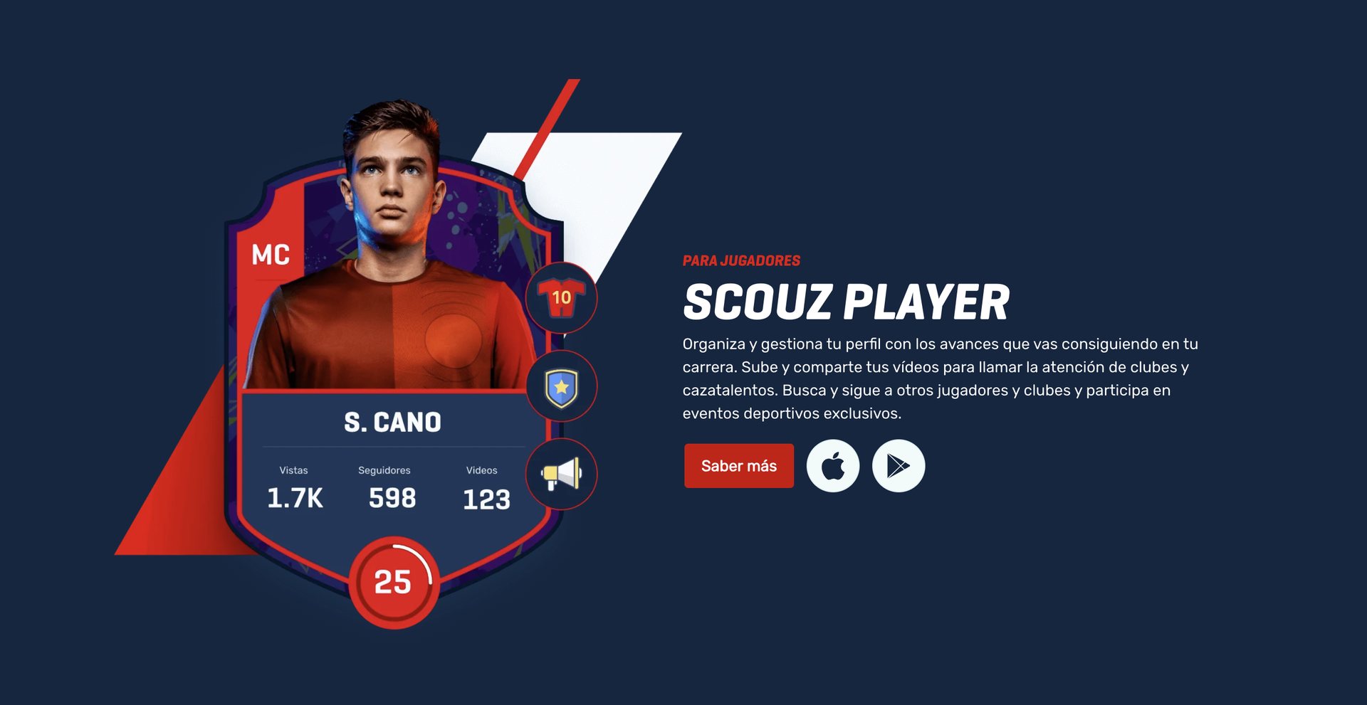 Scouz Player banner showing how to organise and manage a profile by uploading videos and highlighting career progress for clubs and scouts.