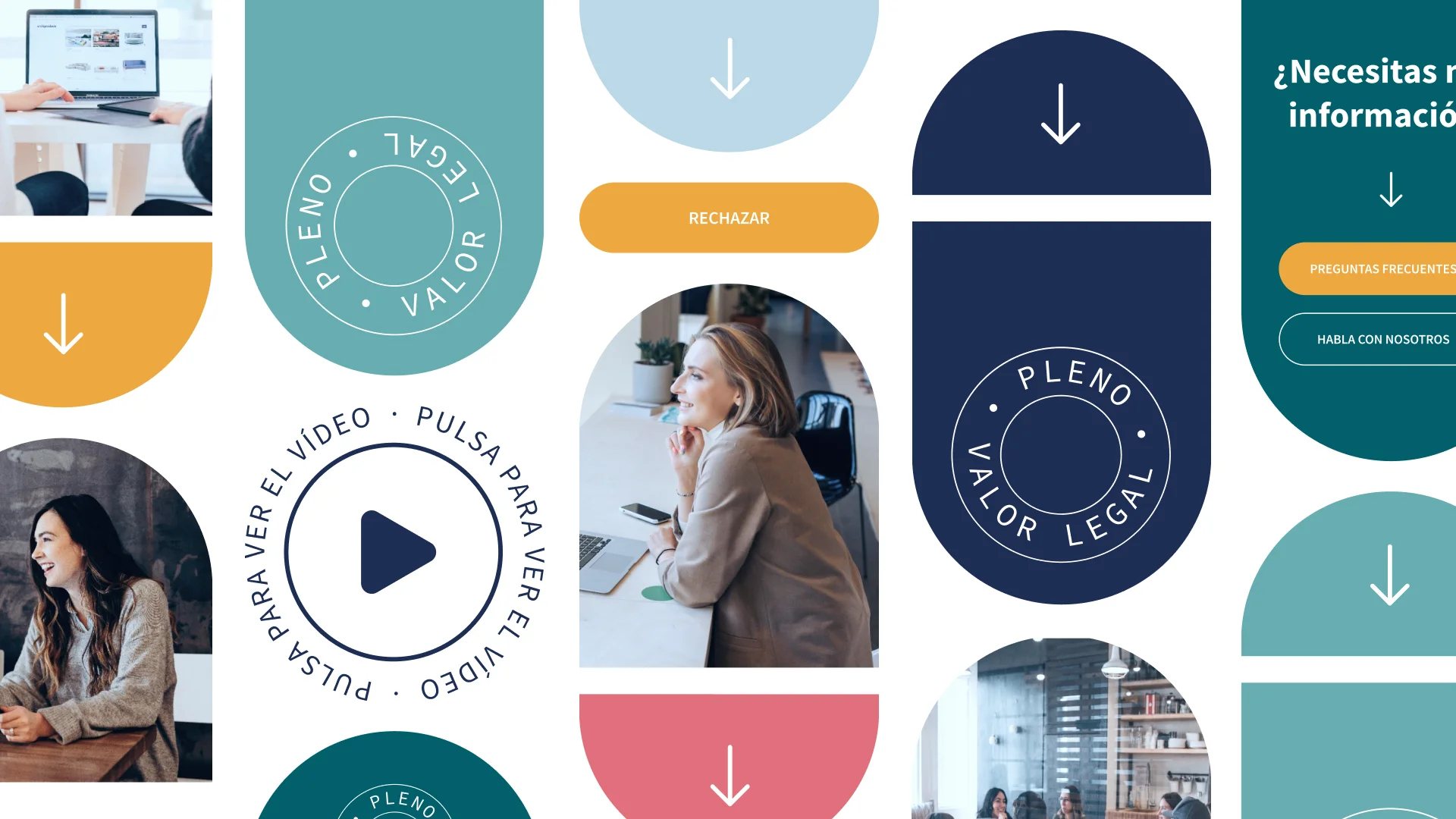 Tasaciones.com brand graphic components including buttons, web sections, user photos and banners in several colours, created by Digitup Studio