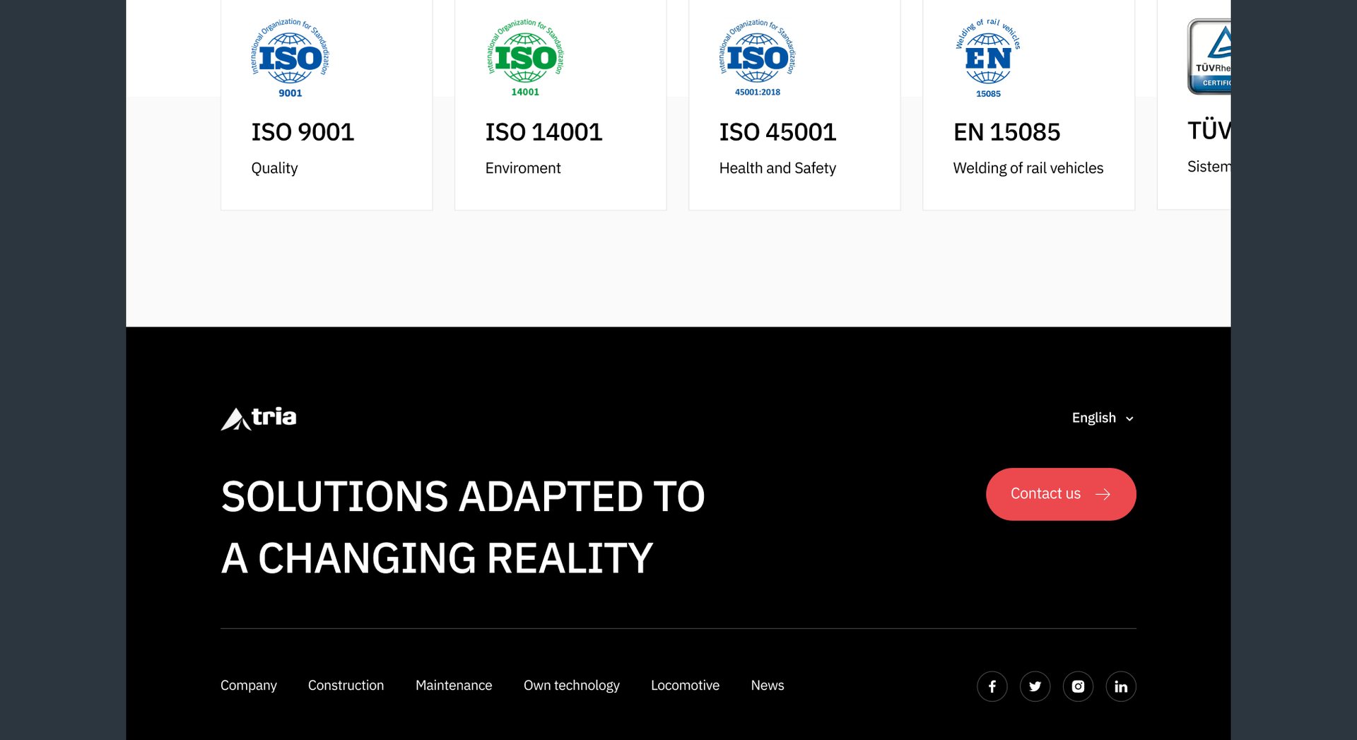Tria Ingeniería ISO certifications and the line Solutions Adapted to a Changing Reality