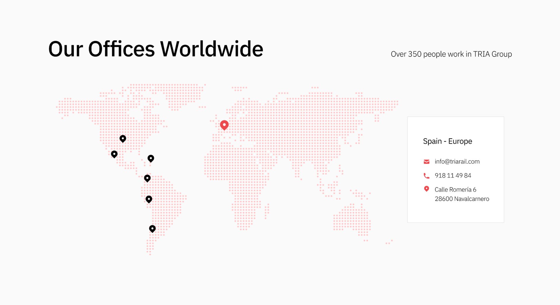 Tria Ingeniería global presence map showing offices in Europe and America.