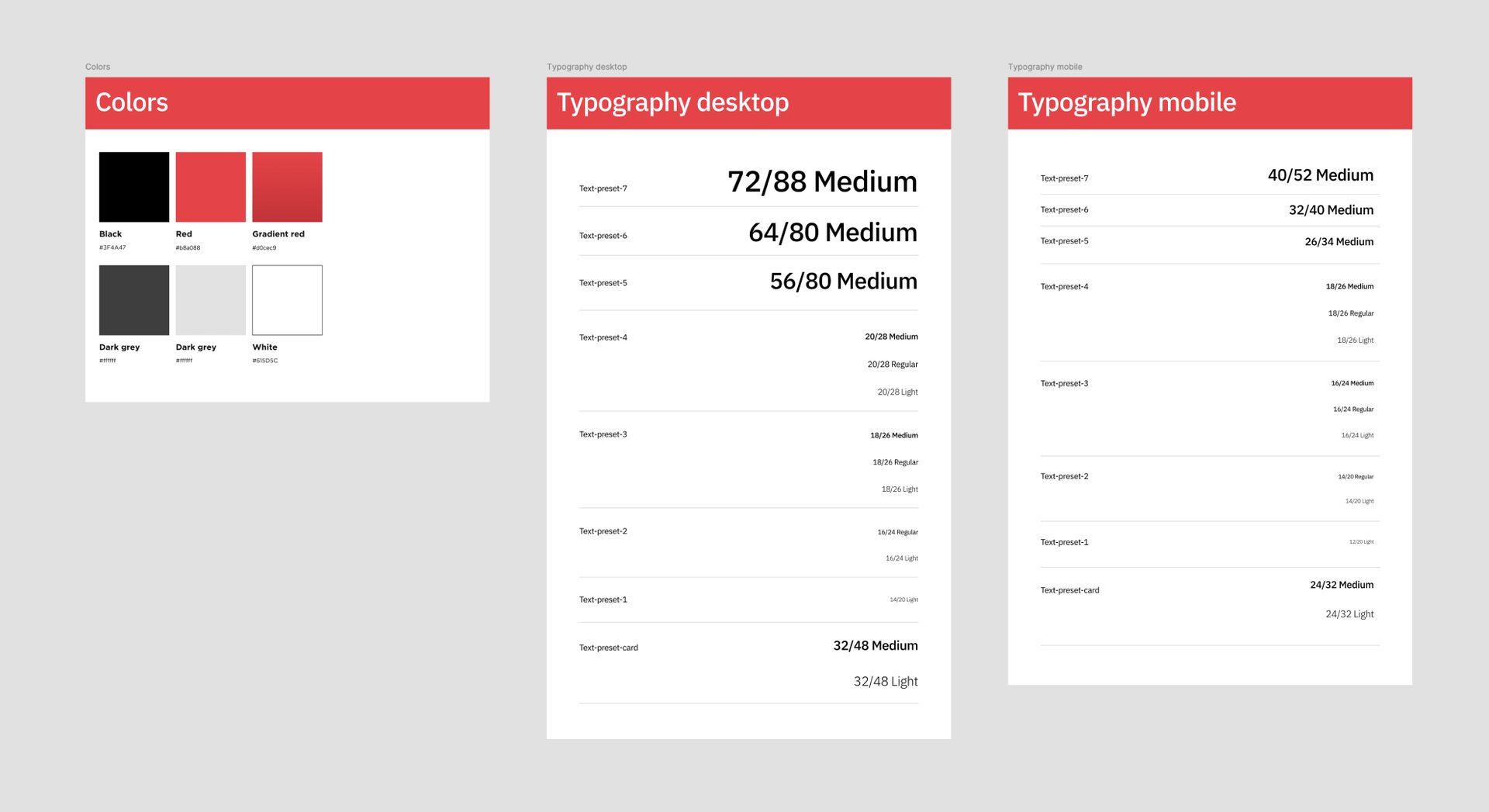 Tria Ingeniería website design-system screen with colours and type for desktop and mobile.