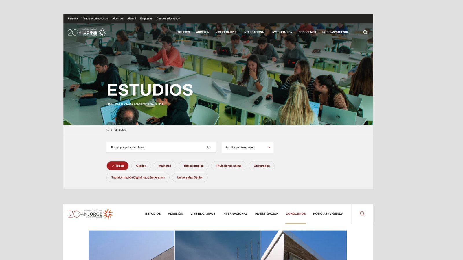Раздел Estudios со студентами в аудитории.