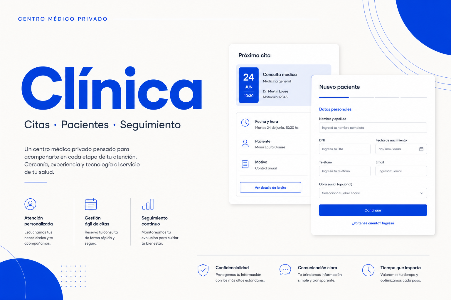Composición tipográfica de una web moderna de clínica privada
