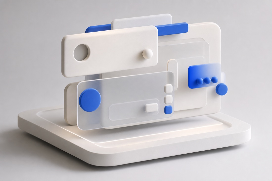 Maqueta de una interfaz con tarjetas y un chat, primera versión funcional del producto