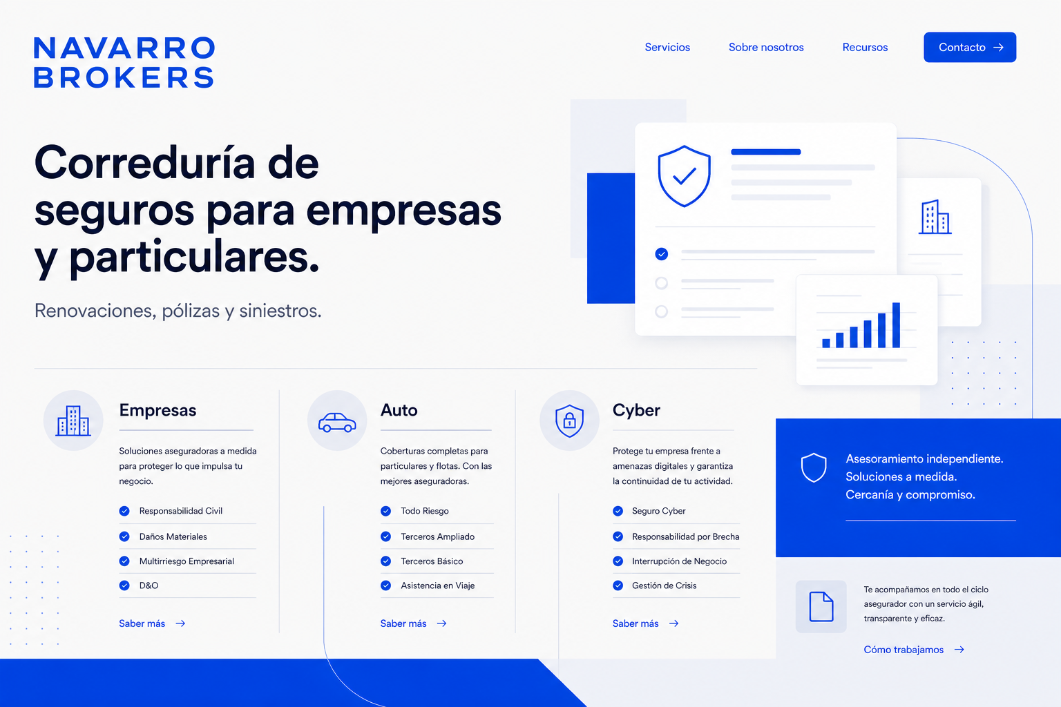 Composición tipográfica de una web moderna de correduría de seguros